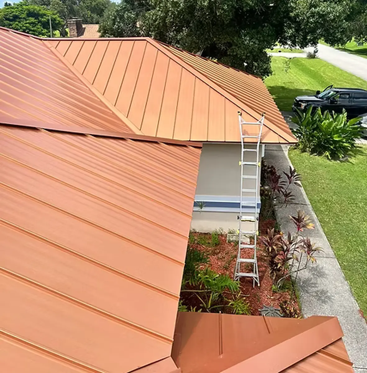 Exposed-fastener metal roof close-up in Apopka, Florida