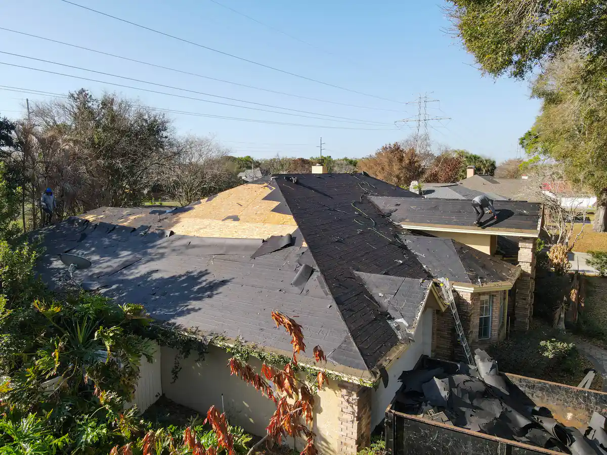 Left side of the Orlando roof with one plane stripped back to plywood