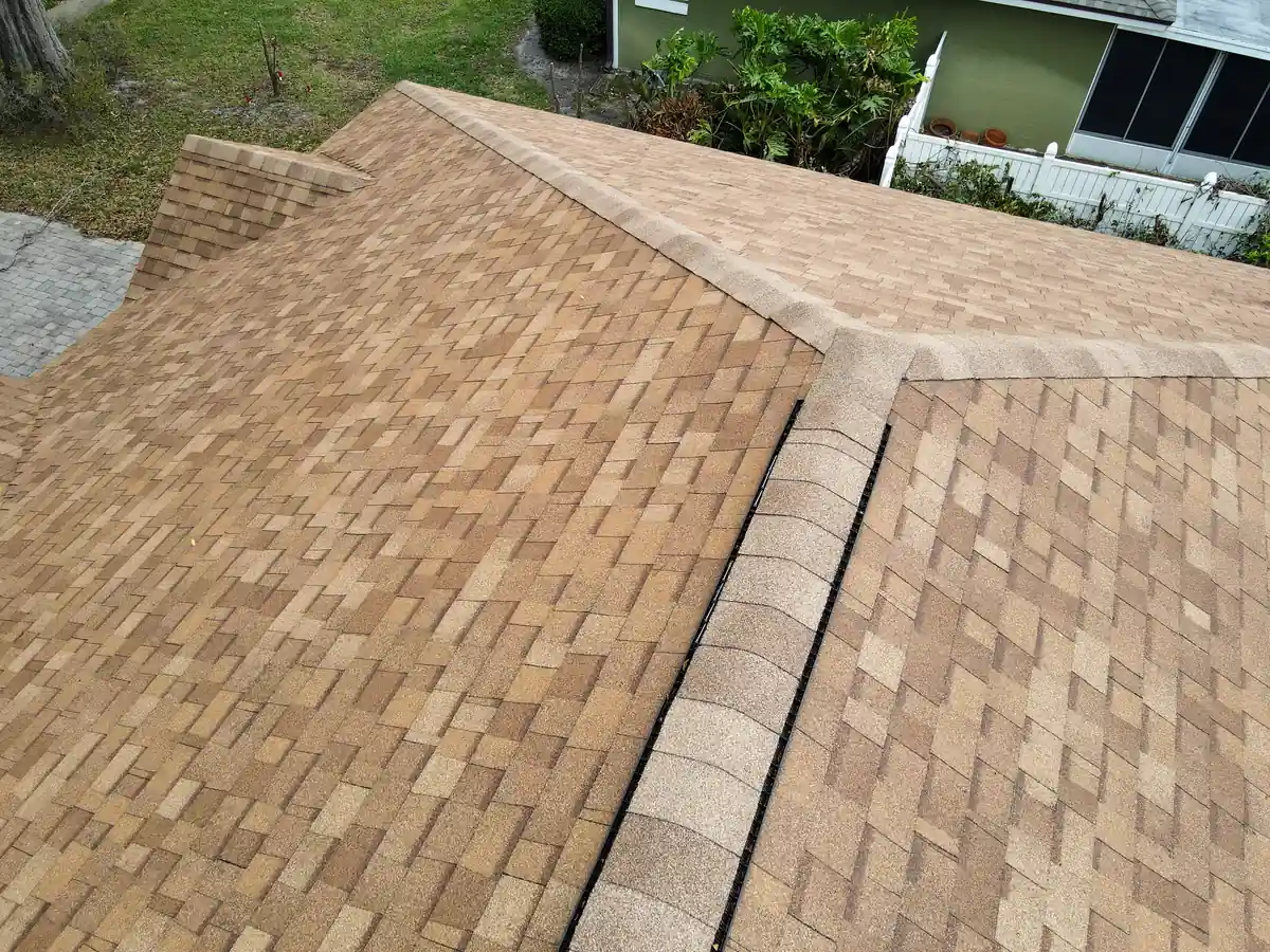 Top view of the finished GAF Timberline HDZ shingle roof in Orlando, Florida