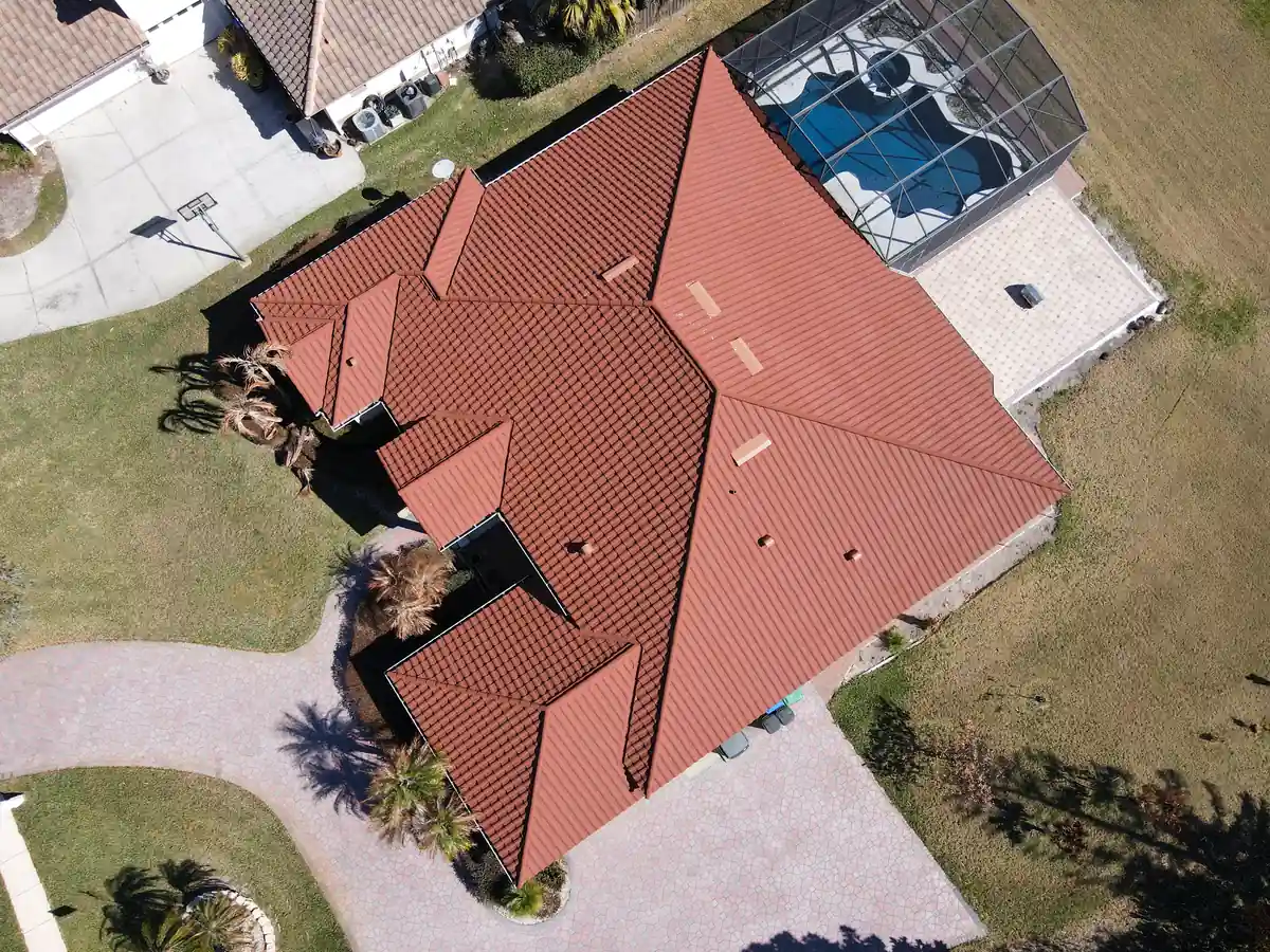 Aerial view of a stone-coated metal roof in Orlando, Florida