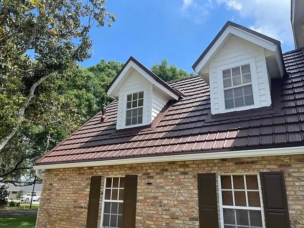 Stone-coated metal roof installed on a brick home in Orlando, Florida